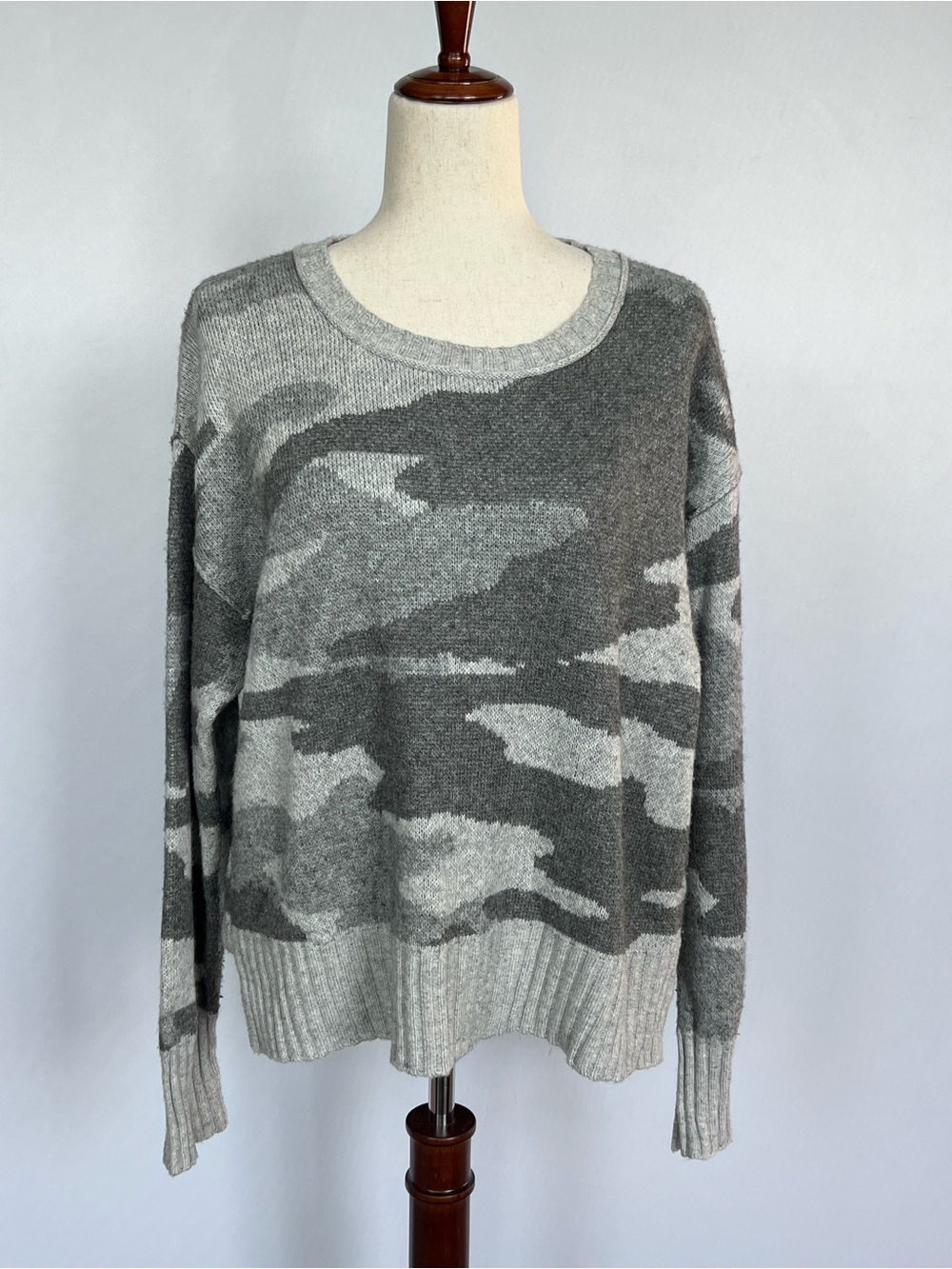 Splendid Gray Camo Crewneck Sweater
